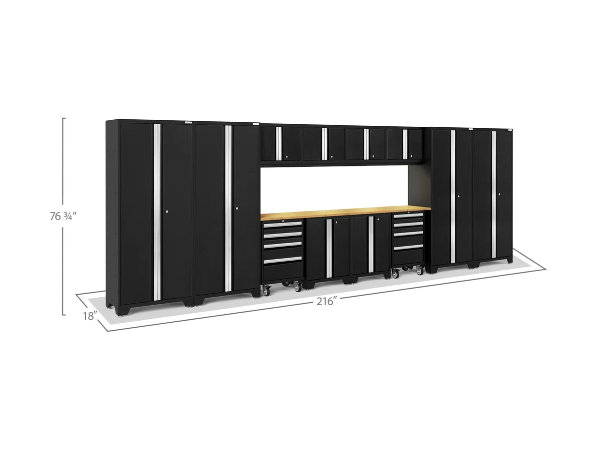 NewAge Products Bold Series Gray 14 Piece Cabinet Set, Heavy Duty 24-Gauge Steel Garage Storage System, LED Lights Included