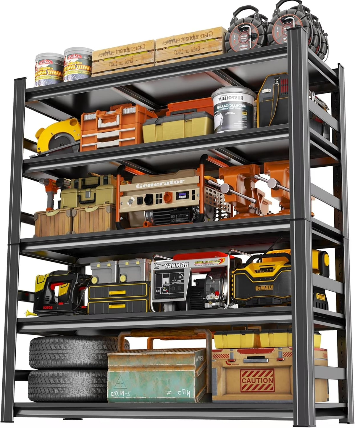 Garage Shelving 3500LBS Storage Shelves 5-Tier Adjustable Metal Shelving Units Garage Storage Shelves Heavy Duty for Industrial, Warehouse, Basement, Commercial, Black