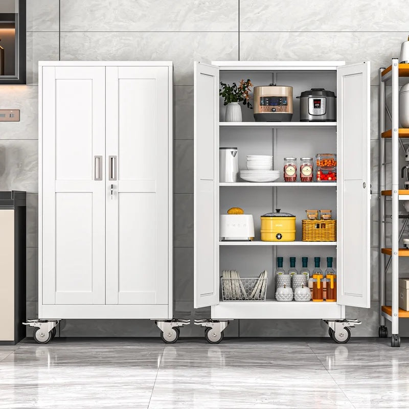 Erosoei 75"H Metal Garage Storage Cabinet with Wheels, Tool Storage Cabinet with 5 Adjustable Shelves