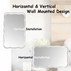 Curved Scallop Wood Frame Accent Mirror, Modern Decorative Wall Mirror for Living Room, Bedroom and Entryway