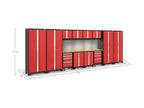 NewAge Products Bold Series Red 14 Piece Cabinet Set, Heavy Duty 24-Gauge Steel Garage Storage System, Slatwall / LED Lights Included