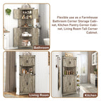 Blotout 68" Tall Farmhouse Corner Cabinet with 4 Doors, 28.3" W Barn Door Storage Cabinet with Adjustable Shelves, 5 Tier Corner Storage Cabinet for Bathroom,Living Room,Kitchen