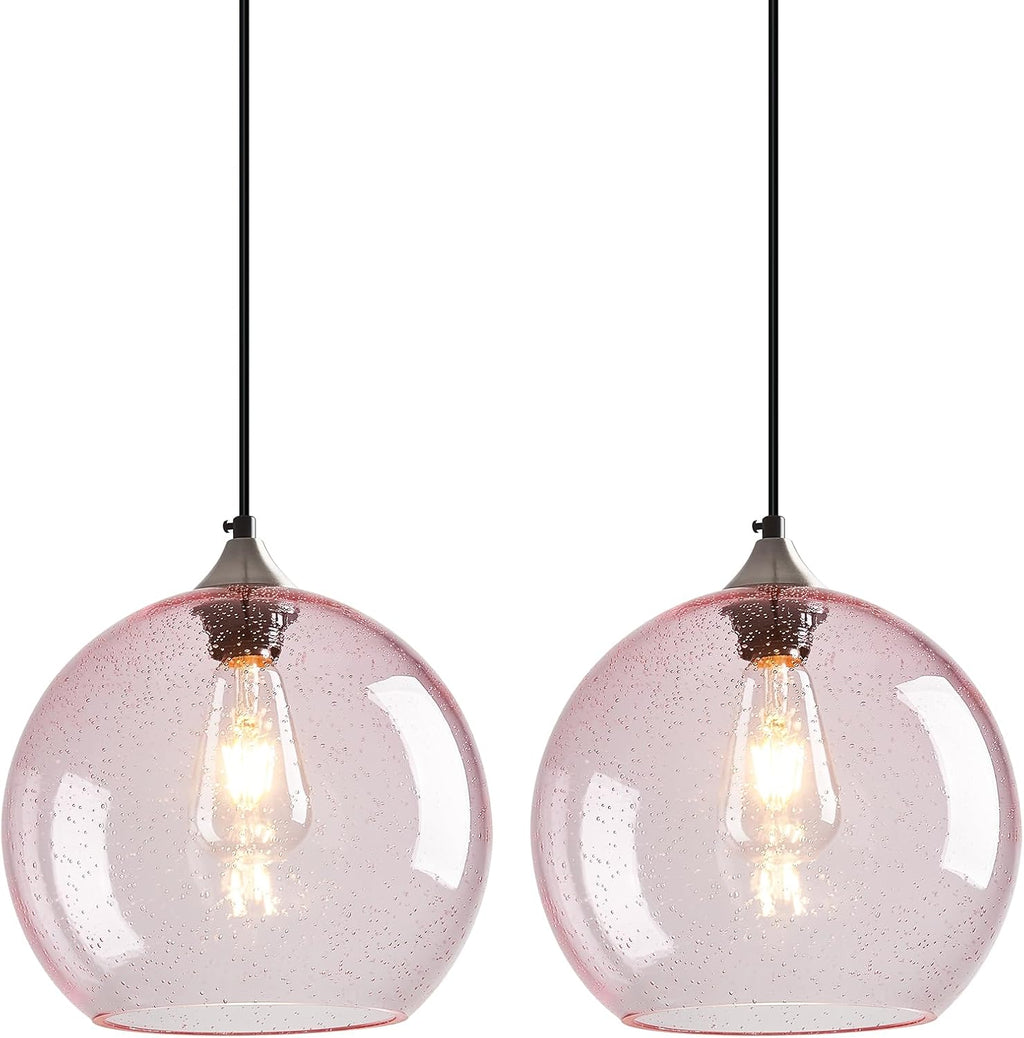 Amber Pendant Lights Kitchen Island 3 Pack, 5.9 in Seeded Glass Globe