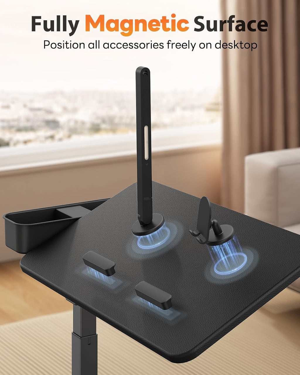Magnetic Height and 360° Angle Adjustable Overbed Bedside Table Tray
