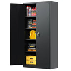 Aobabo Metal Storage Cabinet with Lock & Pegboard,Garage Storage Cabinet with 5 Adjustable Shelves,Tool Storage Cabinets for Home Office Garage,Assembly Required,Black