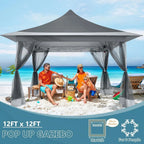 COBIZI 11x11 Pop up Gazebo Outdoor Canopy Gazebo Patio Gazebo with Mosquito Netting Canopy Shelter with 121 Square feet of Shade for Poolside, Garden, Party and Backyard, Khaki