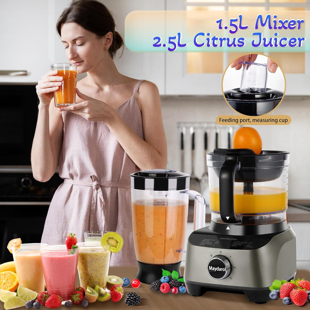 14 Cup Food Processor, 11-in-1 Food Processor and Blender Combo with Large Chute, 51 oz for Smoothies & Ice, for Chopping, Grinding, Slicing, Shredding, Purees & Dough, Dishwasher Safe
