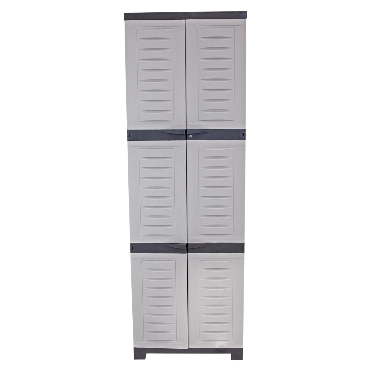 Sunnydaze Lockable Adjustable 72" Plastic 4-Shelf Freestanding Garage Storage Cabinet, Charcoal with Gray Trim