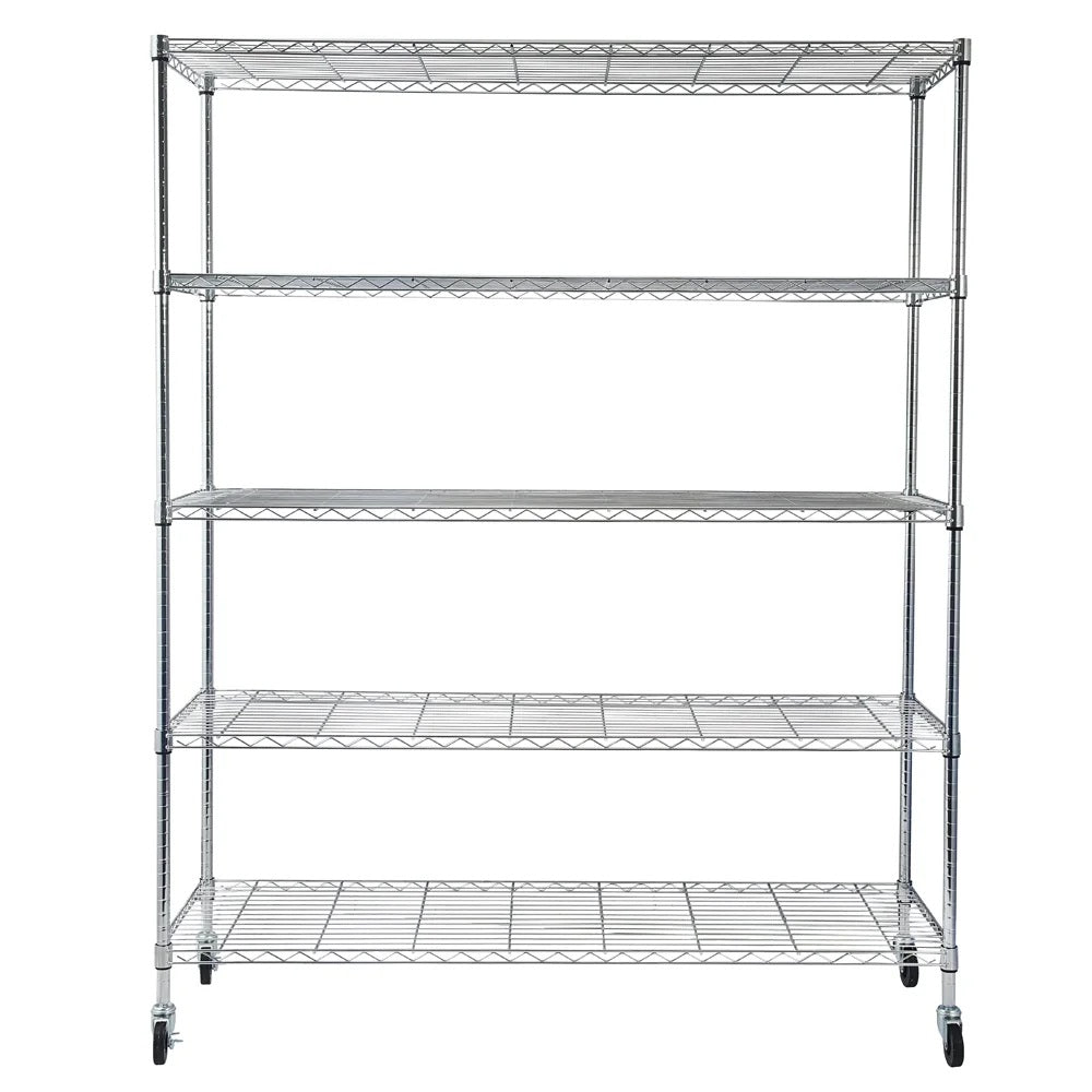 Tcbosik 5-Tier Heavy Duty Metal Storage Rack, NSF Certified Rolling Wire Shelving Unit with Adjustable Shelves for Home Office, Silver