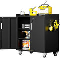 GXK-Home  Metal Garage Storage Cabinet With Lock and Hook Hole,Tool Chest with Wheels for Workshop,Black