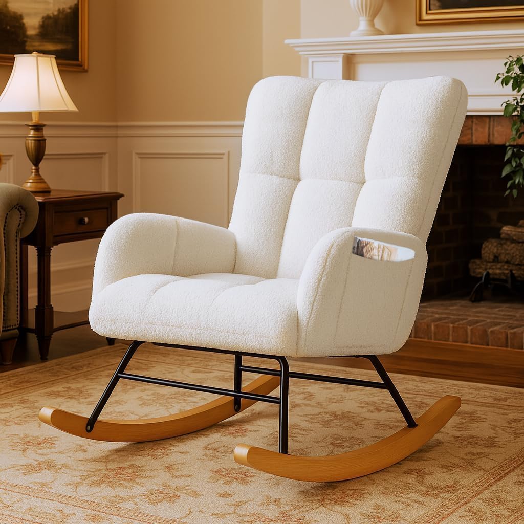 Nursery Rocking Chair, Teddy Glider Rocker with Pockets
