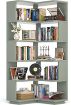 Corner Book Shelf, 6-Shelf L Shaped Corner Bookshelf with Baffle
