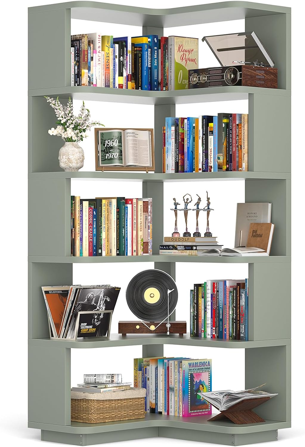 Corner Book Shelf, 6-Shelf L Shaped Corner Bookshelf with Baffle