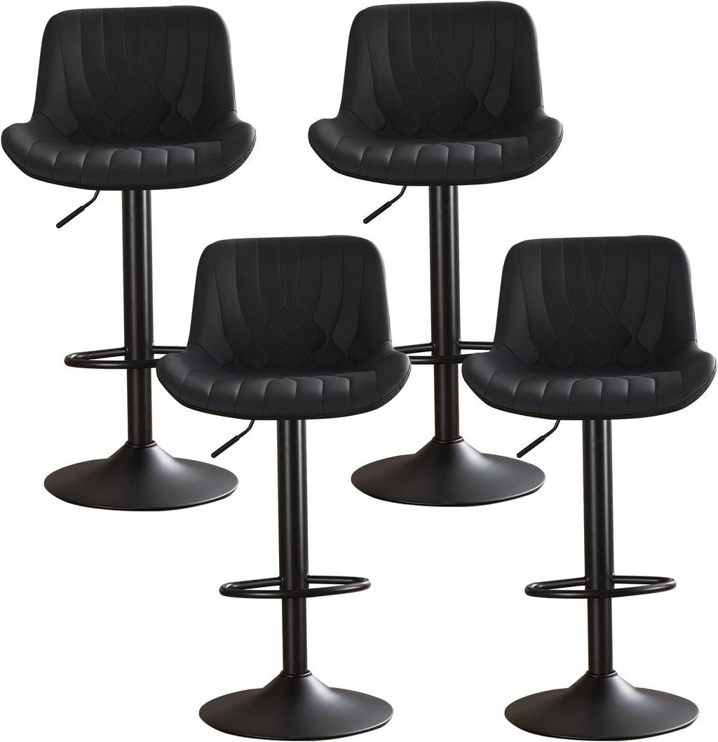 Modern Adjustable Bar Stools Set of 2,Swivel Backs with Faux Leather Counter Height for Kitchen Island Breakfast Bar Chairs Padded Seats for Bar(Black)