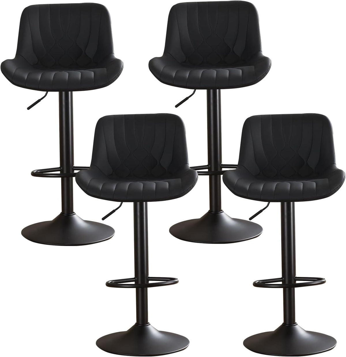 Modern Adjustable Bar Stools Set of 2,Swivel Backs with Faux Leather Counter Height for Kitchen Island Breakfast Bar Chairs Padded Seats for Bar(Black)
