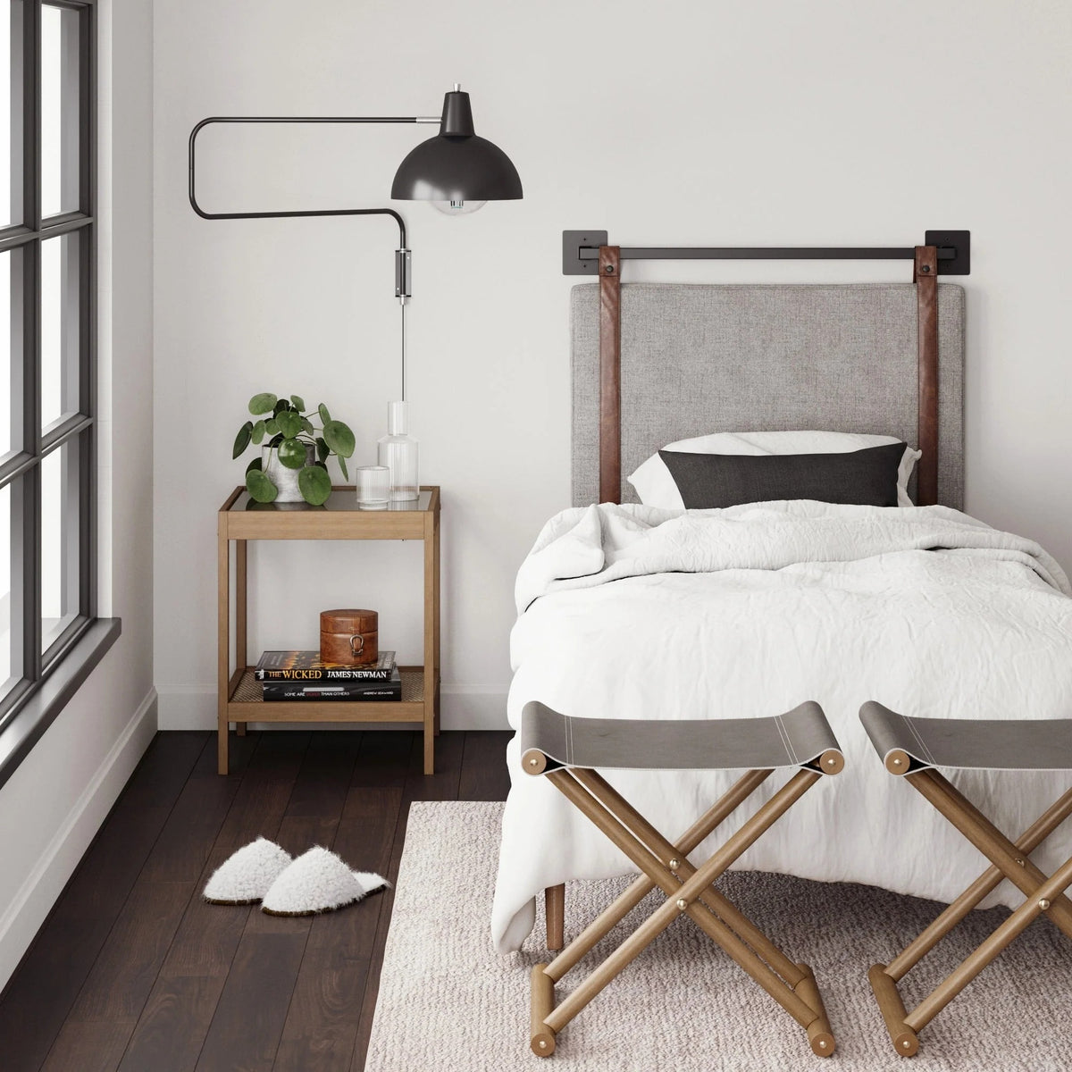Wall Mount Upholstered Headboard with Metal Rail - Modern Bedroom Headboard