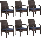 Outdoor Wicker Patio Dining Chairs with Padded Cushions Set of 2: Porch Rattan Chairs Club Chairs with High Back and Deep Seating 350lbs, Brown
