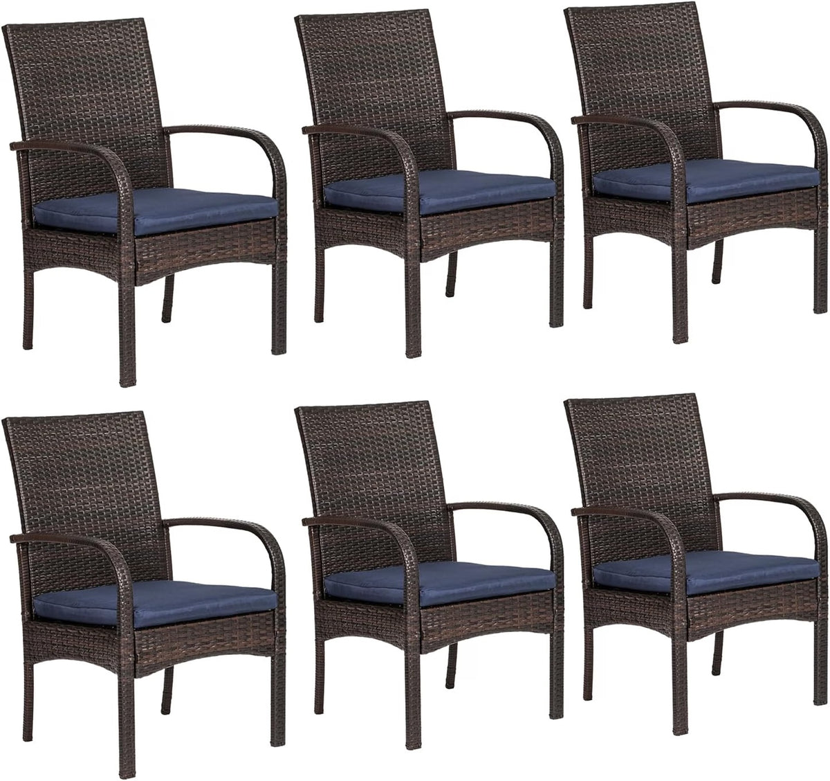 Outdoor Wicker Patio Dining Chairs with Padded Cushions Set of 2: Porch Rattan Chairs Club Chairs with High Back and Deep Seating 350lbs, Brown