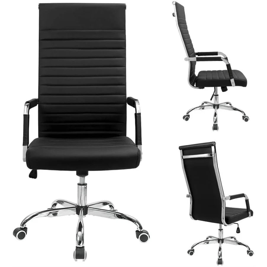 Ribbed High Back Office Chair, Ergonomic Conference Desk Chair for Home Office, Meeting Room and Workspace