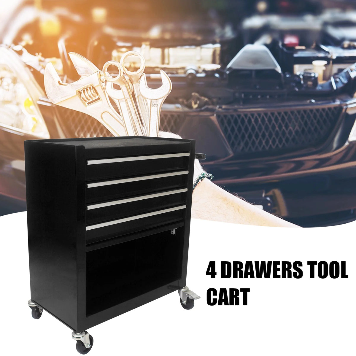 Yesfshion Mechanics Rolling Tool Storage Cabinet 4 Drawer Tool Chest Cart with Wheels for Repair Projects Workshop Home
