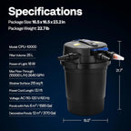 SPECSTAR 2110GPH Auto-Cleaning Pressurized Bio Pond Filter with 13W Light, Timer, Multi-Size Adapters for Koi Ponds up to 1057 Gallons or Ornamental Ponds up to 2113 Gallons