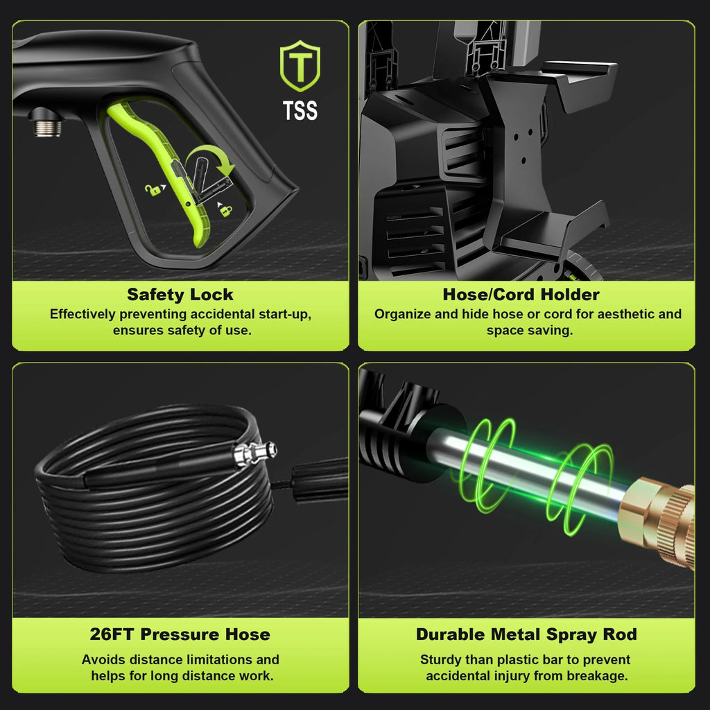 Gisam Electric High Pressure Washer, 4300 PSI 2.5 GPM, with 4 Quick Connect Nozzles, Foam Can,  for Cars/ Fences/ Driveways/ Patios / Home Cleaning