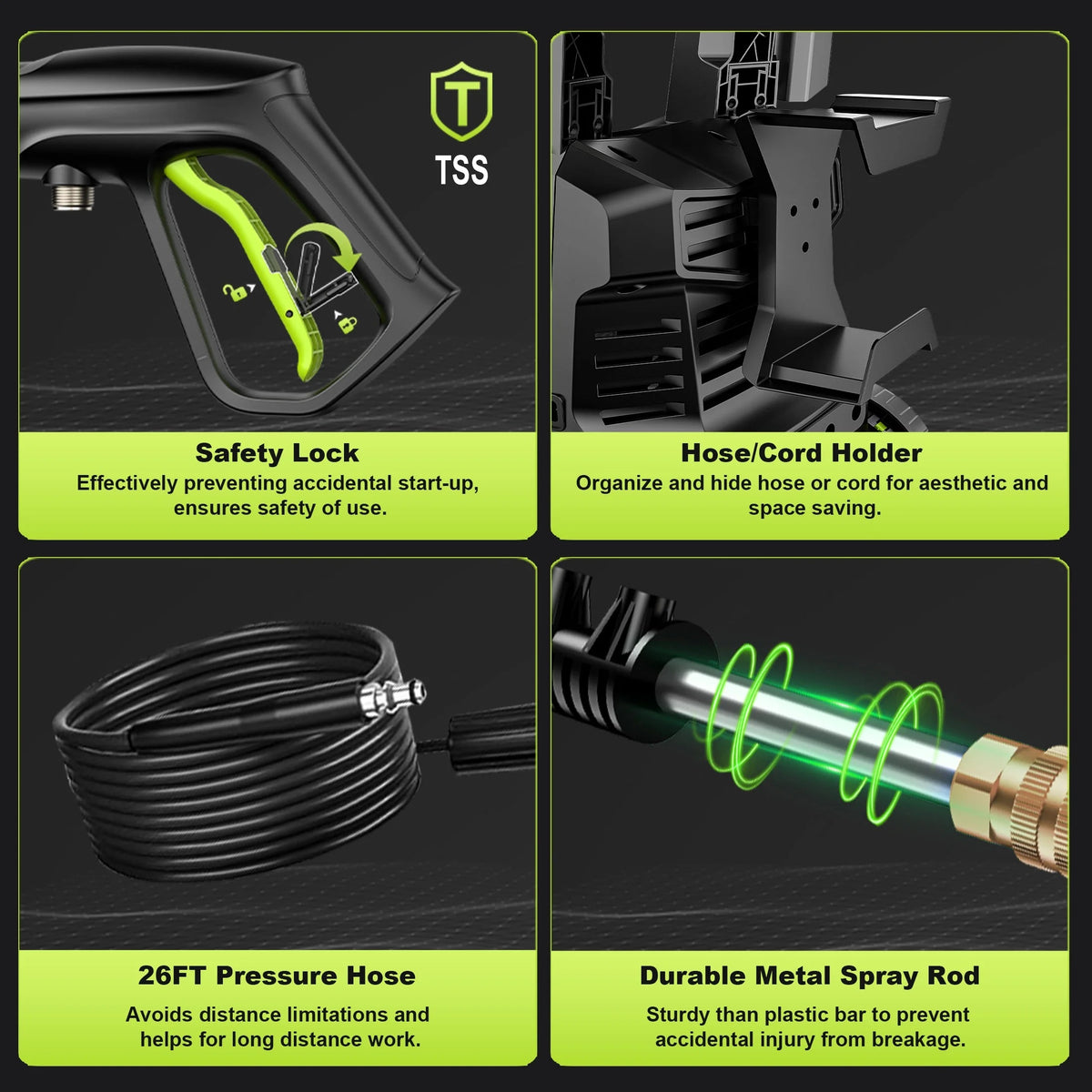 Gisam Electric High Pressure Washer, 4300 PSI 2.5 GPM, with 4 Quick Connect Nozzles, Foam Can,  for Cars/ Fences/ Driveways/ Patios / Home Cleaning