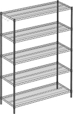 5-Tier Wire Storage Shelves, Adjustable Metal Heavy Duty Storage Rack for Office, Kitchen, Bedroom, Bathroom, Laundry, Pantry Basement, Garage, Black