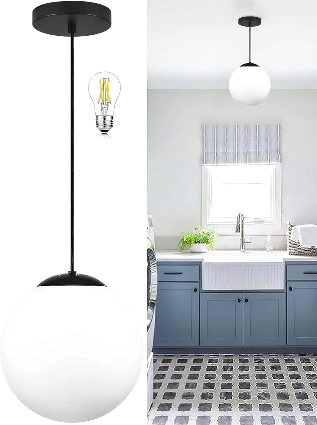 14" Gold Globe Pendant Light, Mid Century Pendant Light, Clear Glass Pendant Lights, Kitchen Island Adjustable Hanging Light Fixture for Dining Room, Bedroom, Kitchen Island