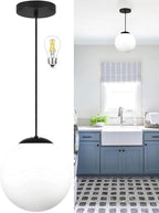 14" Gold Globe Pendant Light, Mid Century Pendant Light, Clear Glass Pendant Lights, Kitchen Island Adjustable Hanging Light Fixture for Dining Room, Bedroom, Kitchen Island
