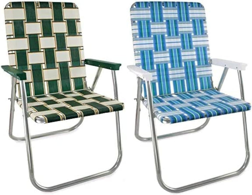 Outdoor Chairs for Camping. Made with Lightweight Aluminum Frames and UV-Resistant Webbing. Folds for Easy Storage 2- Pack (Charleston with Green Arms, Classic)