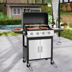 SEGMART 4 Burner BBQ Propane Gas Grill, Stainless Steel 40,000 BTU Patio Garden Barbecue Grill with Folding Side Tables, Cleaning Brush & Thermometer, Perfect for Camping, Outdoor Cooking
