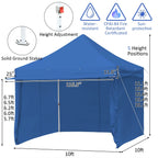 Patiojoy 10x10ft Pop up Tent, 4 Height Adjustment Folding Camping Tent with Awning Blue