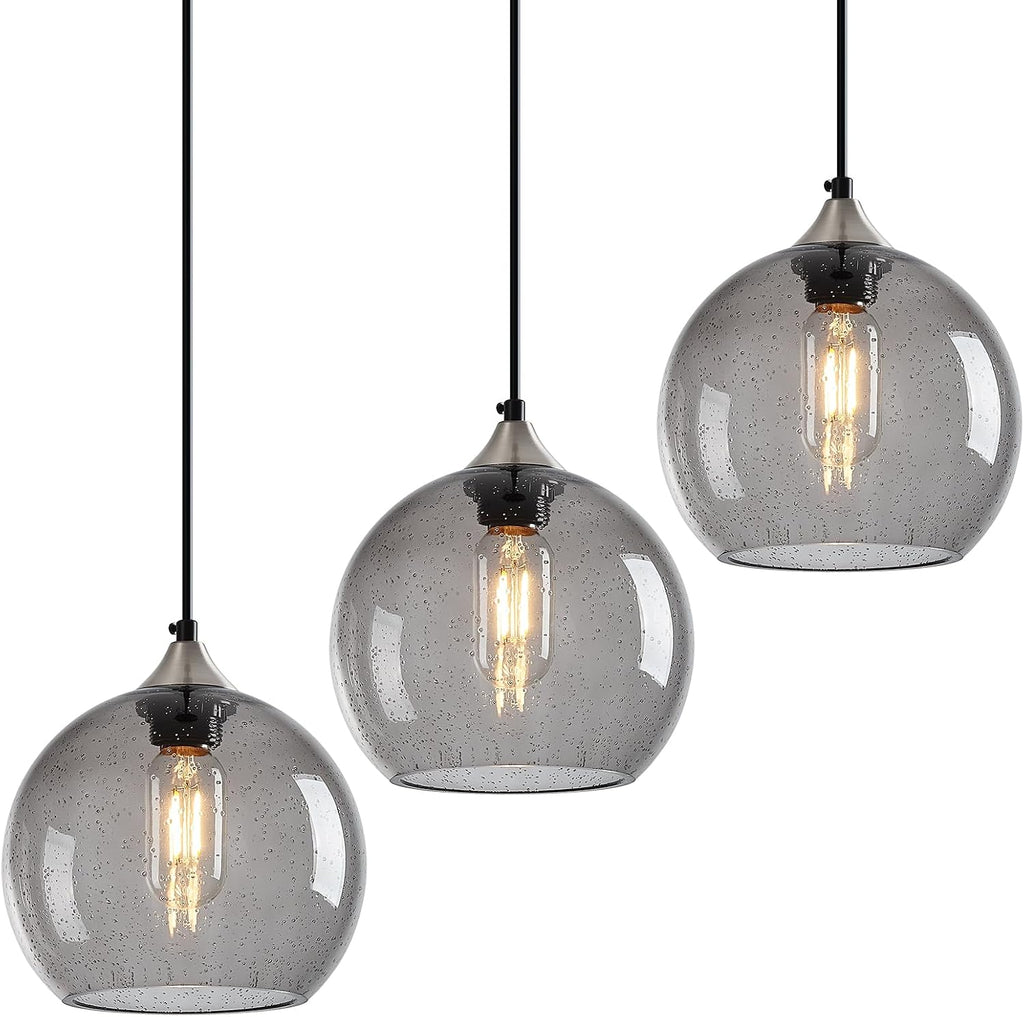 Amber Pendant Lights Kitchen Island 3 Pack, 5.9 in Seeded Glass Globe