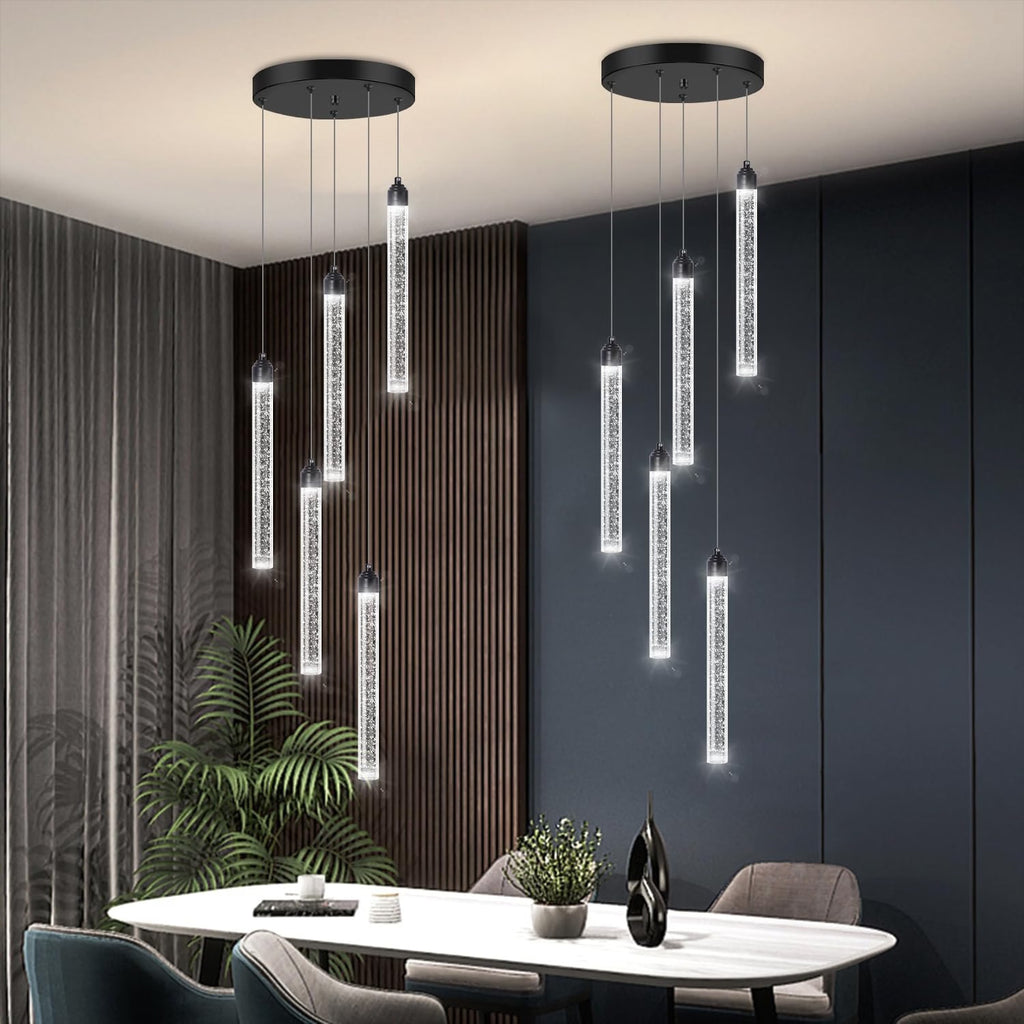 Modern Crystal Pendants Lighting Mini Chandelier for Kitchen Island LED Dimmable Ceiling Handing Lighting Adjustable Flush Mount Ceiling Light for Dining Room Hallway