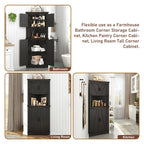 Blotout 68" Tall Farmhouse Corner Cabinet with 4 Doors, 28.3" W Barn Door Storage Cabinet with Adjustable Shelves, 5 Tier Corner Storage Cabinet for Bathroom,Living Room,Kitchen