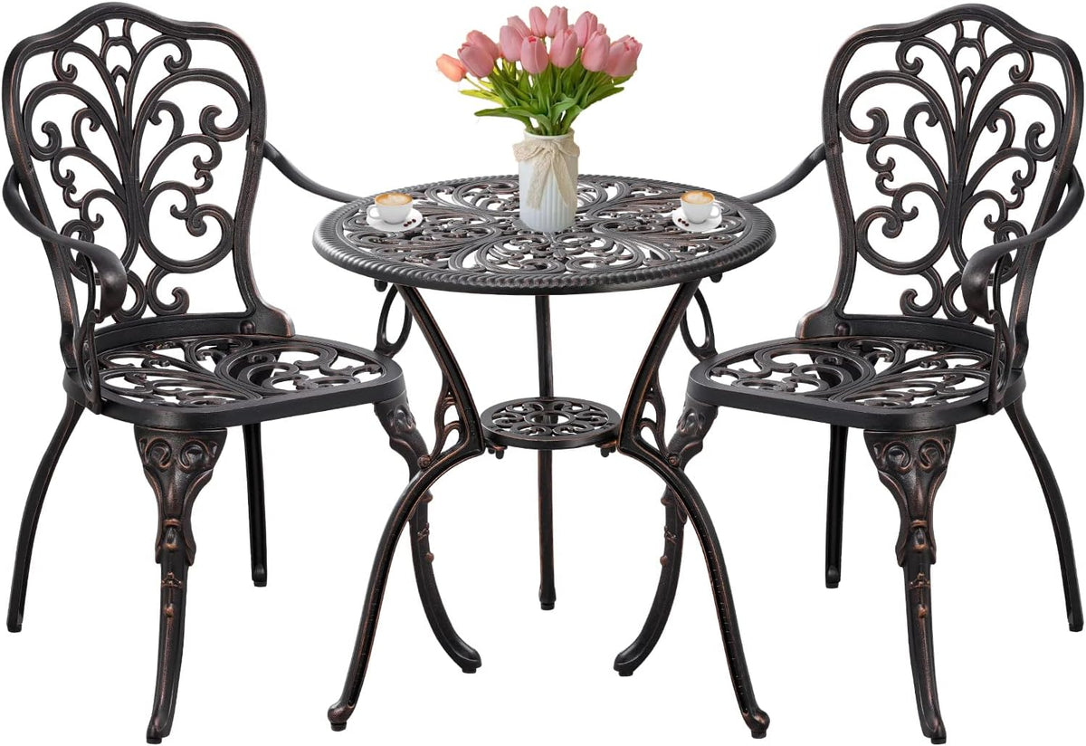Patio Bistro Set 3 Piece Outdoor,Cast Aluminum Outdoor Bistro Table and Chair Set of 2 with 1.97" Umbrella Hole,All Weather Bistro Table Set for Front Porch Set(Butterfly Black)