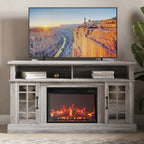 BELLEZE 58" TV Stand with 23" Electric Fireplace, Fireplace TV Console for TVs up to 65", Home Entertainment Center with Storage Cabinet and Adjustable Shelves - Astorga (Gray Wash)
