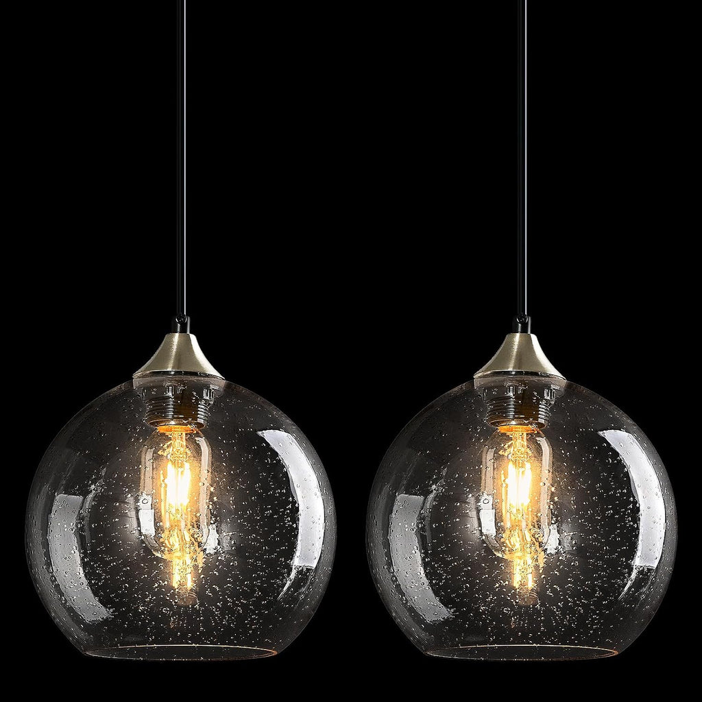 Amber Pendant Lights Kitchen Island 3 Pack, 5.9 in Seeded Glass Globe
