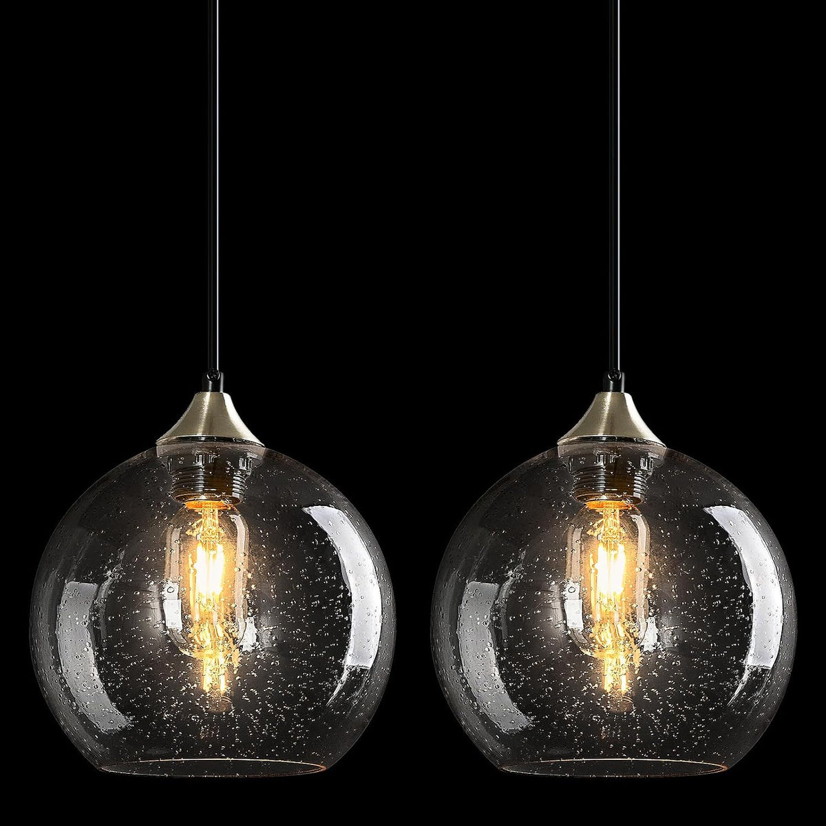 Amber Pendant Lights Kitchen Island 3 Pack, 5.9 in Seeded Glass Globe
