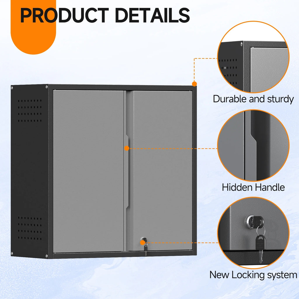Topass Metal Wall Cabinet with Lock-Garage Storage Cabinet, Wall-Mounted Utility Cabinet with Adjustable Shelf & Locking Doors for Workshop, Laundry Room, or Home Office -C Easy Assembly, Black