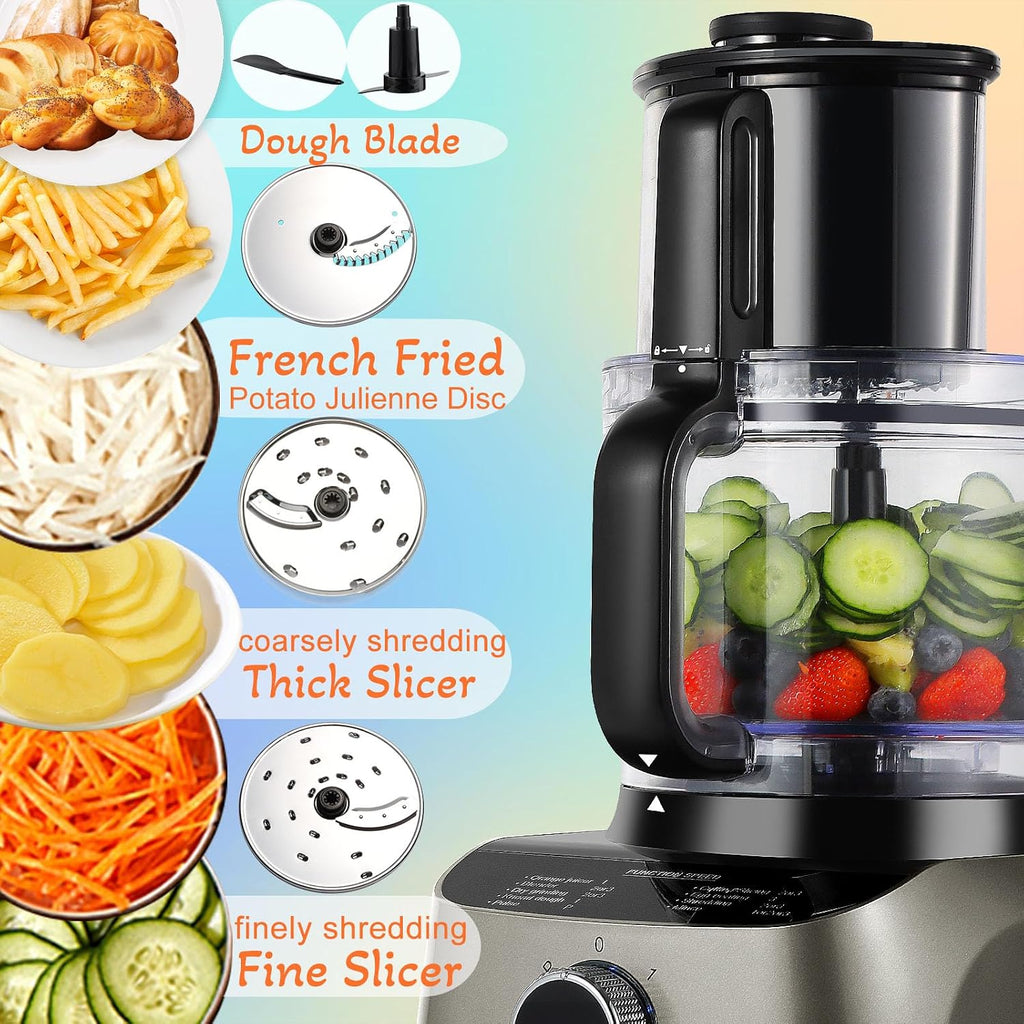 14 Cup Food Processor, 11-in-1 Food Processor and Blender Combo with Large Chute, 51 oz for Smoothies & Ice, for Chopping, Grinding, Slicing, Shredding, Purees & Dough, Dishwasher Safe