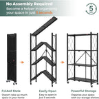 4 Tier Foldable Storage Shelves with Wheels, Large Capacity Shelving Unit, Freestanding Metal Wire Shelf Rack, No Assembly Organizer Rack for Garage Kitchen, Basement, Pantry(Black)