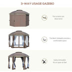 Topcobe 12' x 12' Round Outdoor Canopy Tent, Patio Dome Canopy Tent Canopy Shelter with Double Roof, Curtains, Zippered Doors, Strong Steel Frame, Outdoor Canopy, Shade Canopy, Patio Canopy, Brown