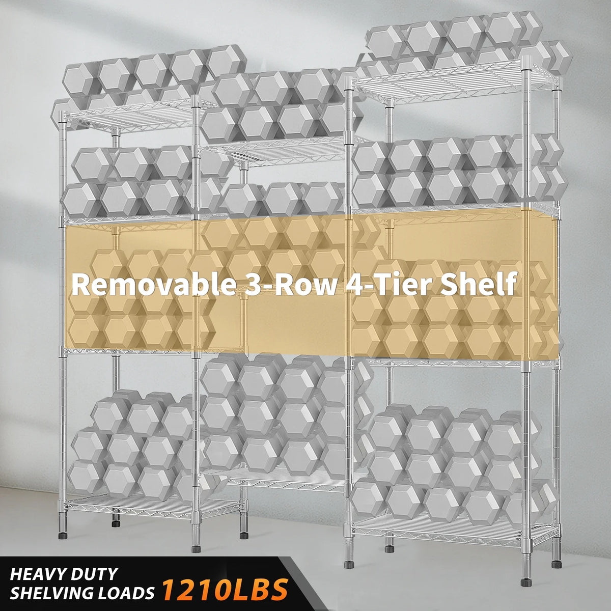 Ktaxon 3-Rows 1820LBS Heavy Duty Wire Shelving, 5-Tier Steel Garage Storage Rack, Adjustable DIY Metal Commercial Shelving for Garage Pantry Storage Organizer, 62.9"W x 13.8"D x 70.8"H