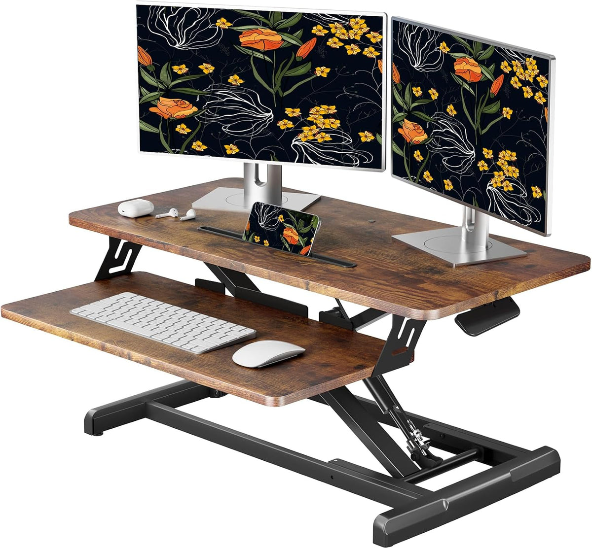 32" Height Adjustable Standing Desk Converter, Sit-Stand Desk Riser with Keyboard Tray, Desktop Workstation Riser for Home Office