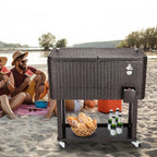 EasingRoom Iron Spray Plastic Patio Cooler Cart with Tray Cooler with Shelf Green