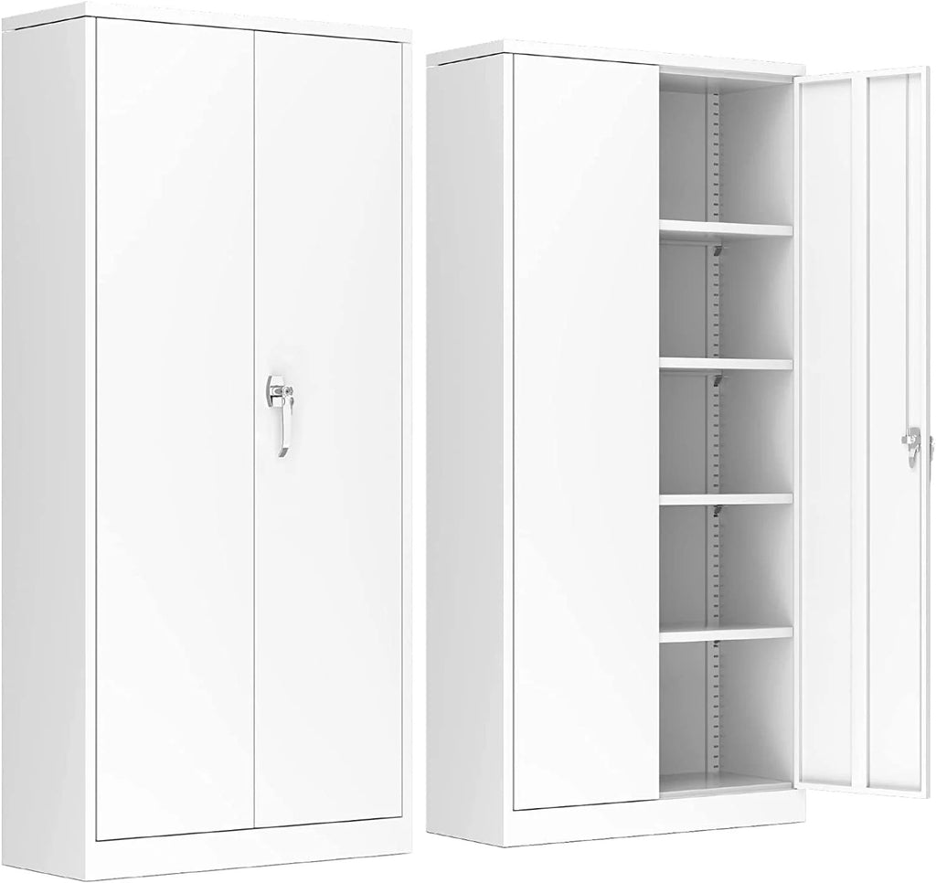 Aobabo Metal Storage Cabinet with Lock & Pegboard,Garage Storage Cabinet with 5 Adjustable Shelves,Tool Storage Cabinets for Home Office Garage,Assembly Required,Black