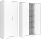 Aobabo Metal Storage Cabinet with Lock & Pegboard,Garage Storage Cabinet with 5 Adjustable Shelves,Tool Storage Cabinets for Home Office Garage,Assembly Required,Black