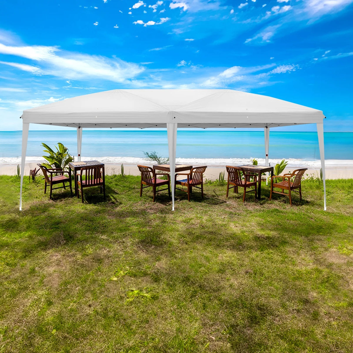 UBesGoo Ez Pop Up Patio Canopy Tent Gazebo Outdoor Party with 6 Sidewalls 10 x 20 ft Blue